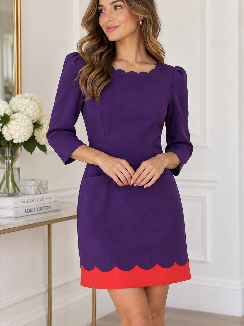 Ted Baker Payton Purple Orange Scallop Shift Dress Size 1